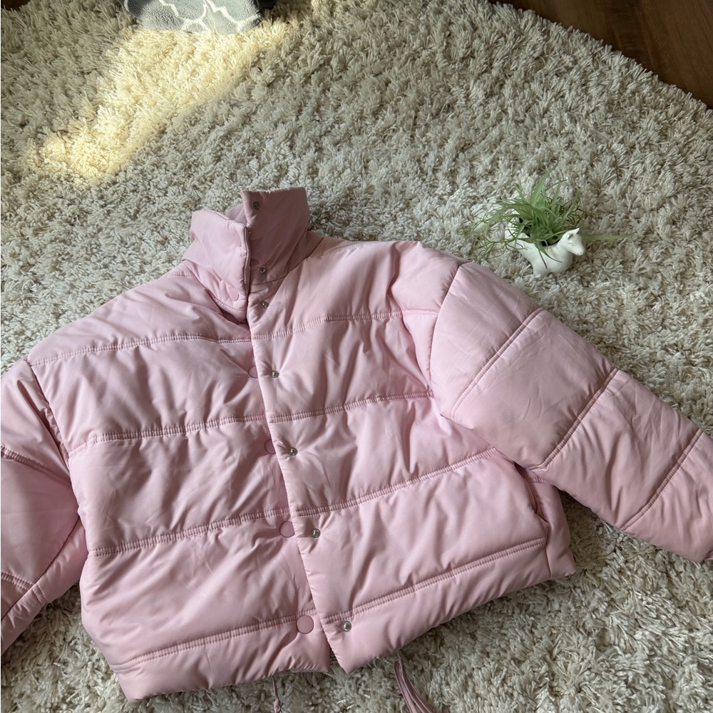 Stylish wild fable women’s pastel Pink Puffer Jacket coat crop top super cute